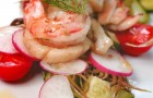 Теплый салат с морепродуктами, редисом и фенхелем